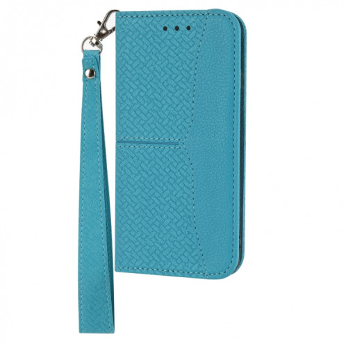 Texture tissée Couture Couture magnétique Horizontal Horizontal Boîtier en cuir PU avec support & carte Slots & Portefeuille et longe pour iPhone 13 Pro (Bleu) SH309C856-07