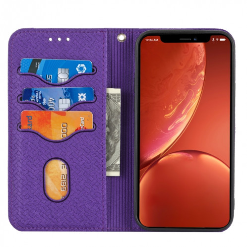 Texture tissée Couture Magnétique Horizontal Horizontal Boîtier en Cuir PU avec porte-carte et portefeuille et portefeuille pour iPhone 13 Pro (violet) SH309E554-07