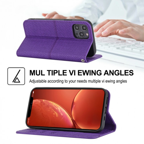 Texture tissée Couture Magnétique Horizontal Horizontal Boîtier en Cuir PU avec porte-carte et portefeuille et portefeuille pour iPhone 13 Pro (violet) SH309E554-07