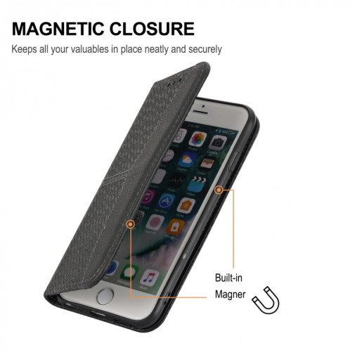 Témoignage tissé Couture Magnétique Horizontal Horizontal Boîtier en cuir PU avec porte-carte et portefeuille et portefeuille pour iPhone 13 Pro (Noir) SH309F1427-07