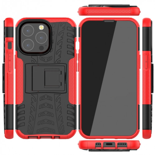 Texture des pneus TPU + TPU + PC PC avec support pour iPhone 13 Mini (rouge) SH201A1252-07