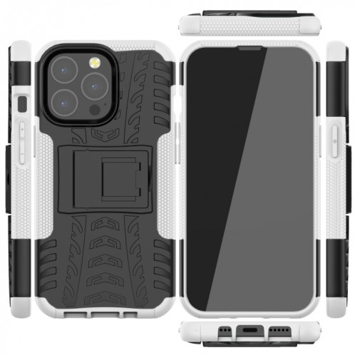 Texture de pneu TPU TPU + PC PC Cas de protection avec support pour iPhone 13 mini (blanc) SH201E1742-07