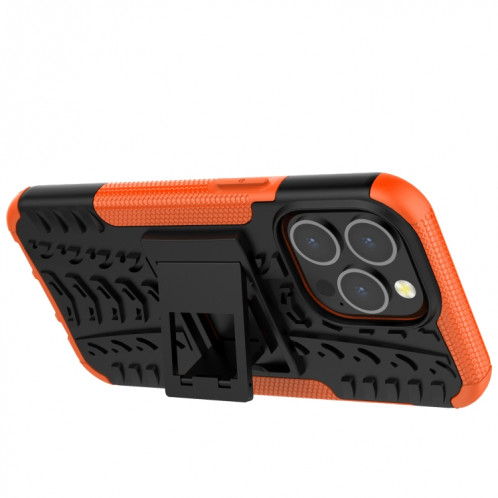 Texture des pneus TPU + PC Cas de protection avec support pour iPhone 13 Mini (Orange) SH201H680-07