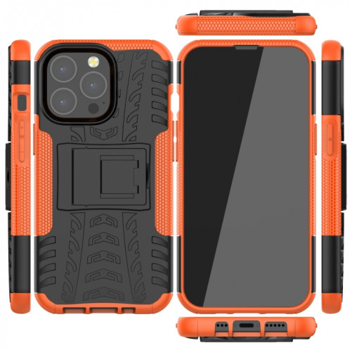 Texture des pneus TPU + PC Cas de protection avec support pour iPhone 13 Mini (Orange) SH201H680-07