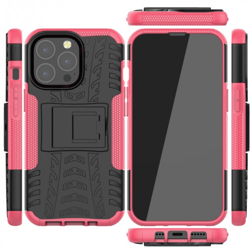 Texture de pneu TPU TPU + PC Cas de protection avec support pour iPhone 13 (rose) SH202G1847-07