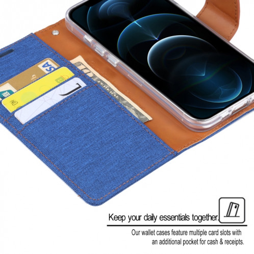 Diary Toile de Goosperie Texture Texture Texture Horizontale Horizontal Toas Cuir avec support & Card Slots & Portefeuille pour iPhone 13 (bleu marine) SG402D1953-07