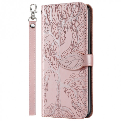 Vie d'un motif de gaufrage de l'arbre Horizontal Flip Cuir Case avec support & carte Fente et portefeuille et cadre photo et longe pour iPhone 13 (or rose) SH602A1737-07