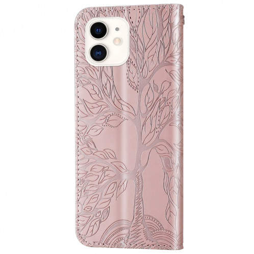 Vie d'un motif de gaufrage de l'arbre Horizontal Flip Cuir Case avec support & carte Fente et portefeuille et cadre photo et longe pour iPhone 13 (or rose) SH602A1737-07