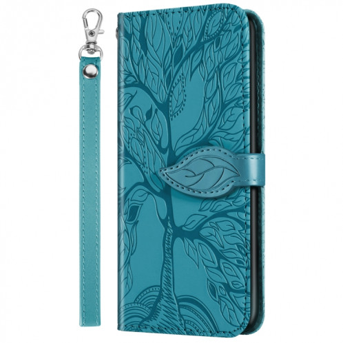 Vie d'un motif de gaufrage de l'arbre Horizontal Flip Cuir Coffret avec support & Card Slot & Portefeuille et cadre photo et longe pour iPhone 13 (Blue Lac) SH602B634-07