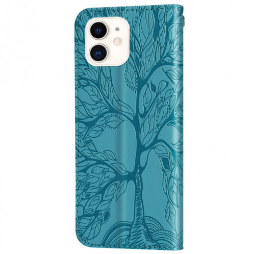 Vie d'un motif de gaufrage de l'arbre Horizontal Flip Cuir Coffret avec support & Card Slot & Portefeuille et cadre photo et longe pour iPhone 13 (Blue Lac) SH602B634-07