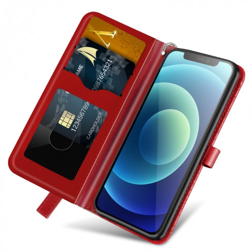 VIE D'ESCASSAGE D'ESCOSING PATCH Horizontal Flip Cuir Coffret avec support & carte Fente et portefeuille et cadre photo et longe pour iPhone 13 (rouge) SH602C1764-07
