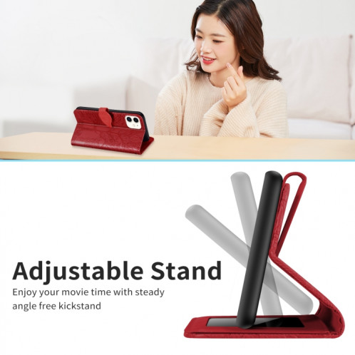 VIE D'ESCASSAGE D'ESCOSING PATCH Horizontal Flip Cuir Coffret avec support & carte Fente et portefeuille et cadre photo et longe pour iPhone 13 (rouge) SH602C1764-07
