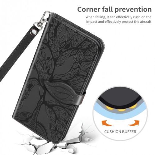 VIE D'ESCUSSION D'ESCOSSING HORIZONTAL ROCK CUIR Coffret avec support & carte Slot & Portefeuille et cadre photo et longe pour iPhone 13 (noir) SH602D1614-07
