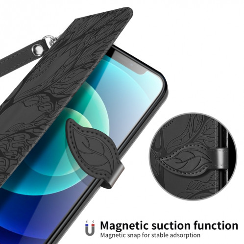 VIE D'ESCUSSION D'ESCOSSING HORIZONTAL ROCK CUIR Coffret avec support & carte Slot & Portefeuille et cadre photo et longe pour iPhone 13 (noir) SH602D1614-07