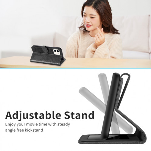 VIE D'ESCUSSION D'ESCOSSING HORIZONTAL ROCK CUIR Coffret avec support & carte Slot & Portefeuille et cadre photo et longe pour iPhone 13 (noir) SH602D1614-07