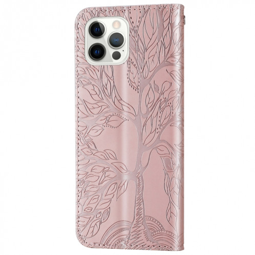 Life of Tree Embossing Modèle Horizontal Flip Cuir Case avec support & Card Slot & Portefeuille et cadre photo et longe pour iPhone 13 Pro (Rose Gold) SH603A904-07