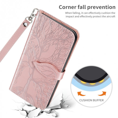 Life of Tree Embossing Modèle Horizontal Flip Cuir Case avec support & Card Slot & Portefeuille et cadre photo et longe pour iPhone 13 Pro (Rose Gold) SH603A904-07