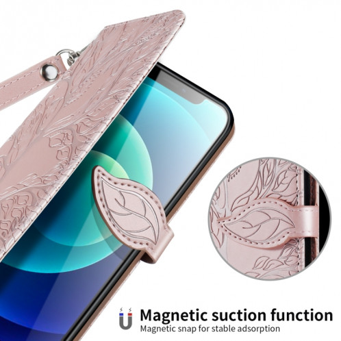 Life of Tree Embossing Modèle Horizontal Flip Cuir Case avec support & Card Slot & Portefeuille et cadre photo et longe pour iPhone 13 Pro (Rose Gold) SH603A904-07