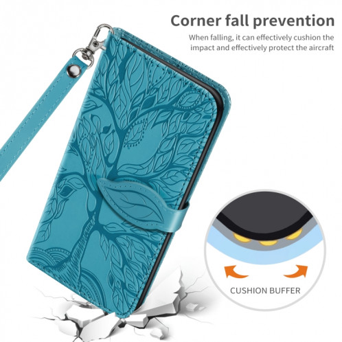 VIE D'ESCASSEMENT D'ESCOSSING HORIZONTAL ROCK CUIR Boîtier avec support & carte Fente & portefeuille et cadre photo et longe pour iPhone 13 PRO (Lac Bleu) SH603B338-07