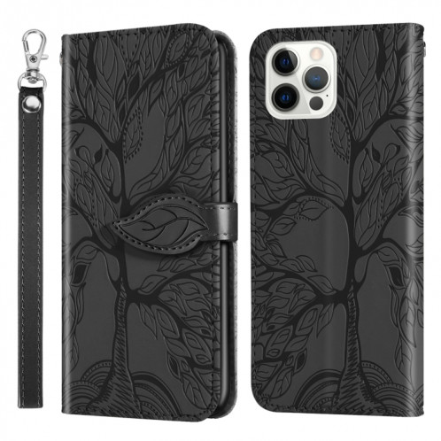 Life of Arbre Embossing Motif Horizontal Flip Cuir Coffret avec support & Card Slot & Portefeuille et cadre photo et longe pour iPhone 13 Pro (Noir) SH603D1567-07