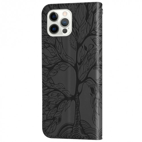 Life of Arbre Embossing Motif Horizontal Flip Cuir Coffret avec support & Card Slot & Portefeuille et cadre photo et longe pour iPhone 13 Pro (Noir) SH603D1567-07