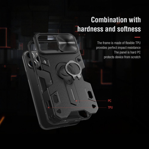 NiLLKIN Cams de carocavusion à camshands Armure Cas de protection avec porte-bague invisible pour iPhone 13 Pro (Noir) SN102A1867-09
