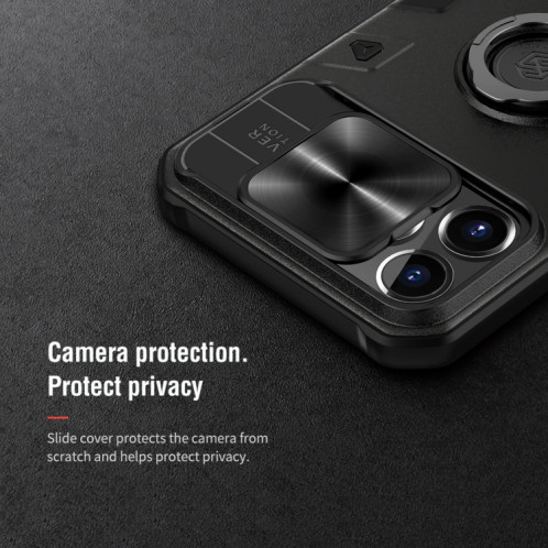 NiLLKIN Cams-cache-cache-camshield Armure Cas de protection avec porte-bague invisible pour iPhone 13 Pro (Bleu) SN102B122-09