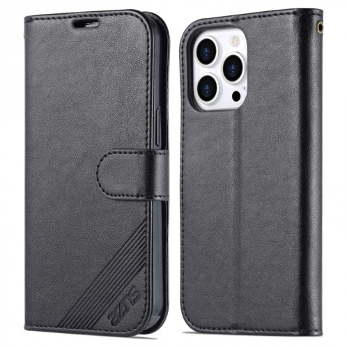 AZNS Texture en peau de mouton Texture Horizontale Horizontal Toam Coating avec porte-cartes et portefeuille pour iPhone 13 Pro (Noir) SA403A1701-08