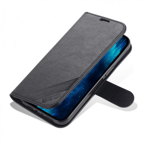 AZNS Texture en peau de mouton Texture Horizontale Horizontal Toam Coating avec porte-cartes et portefeuille pour iPhone 13 Pro (Noir) SA403A1701-08