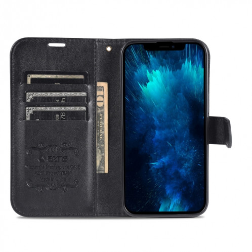 AZNS Texture en peau de mouton Texture Horizontale Horizontal Toam Coating avec porte-cartes et portefeuille pour iPhone 13 Pro (Noir) SA403A1701-08