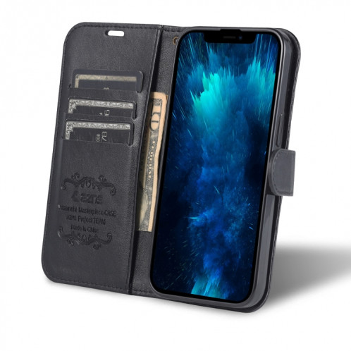 AZNS Texture en peau de mouton Texture Horizontale Horizontal Toam Coating avec porte-cartes et portefeuille pour iPhone 13 Pro (Noir) SA403A1701-08