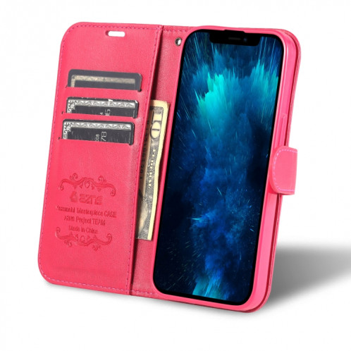 Texture de mouton AZNS Texture horizontale Horizontal Toam Coating avec porte-cartes et portefeuille pour iPhone 13 Pro (rouge) SA403B1248-08