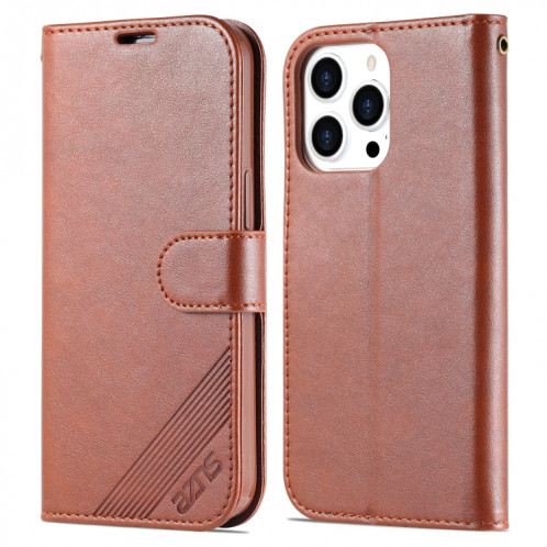 Texture de mouton AZNS Texture horizontale Horizontal Toam Coating avec support et portefeuille et portefeuille pour iPhone 13 PRO (Brown) SA403C603-08