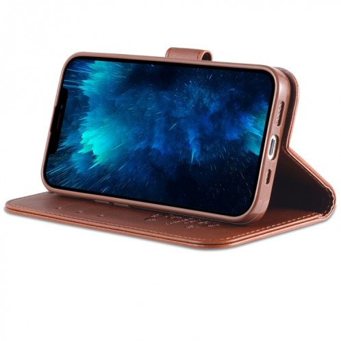 Texture de mouton AZNS Texture horizontale Horizontal Toam Coating avec support et portefeuille et portefeuille pour iPhone 13 PRO (Brown) SA403C603-08