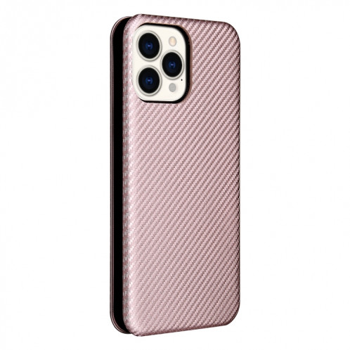 Texture de la fibre de carbone Magnétique Horizontal Horizontal TPU + PC + étui en cuir PU avec emplacement de carte pour iPhone 13 Pro (rose) SH602A1072-07