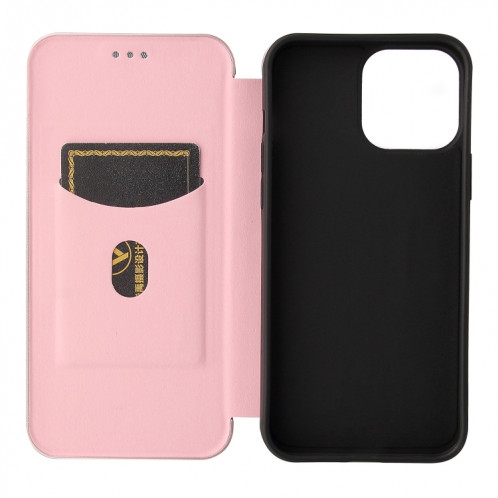 Texture de la fibre de carbone Magnétique Horizontal Horizontal TPU + PC + étui en cuir PU avec emplacement de carte pour iPhone 13 Pro (rose) SH602A1072-07