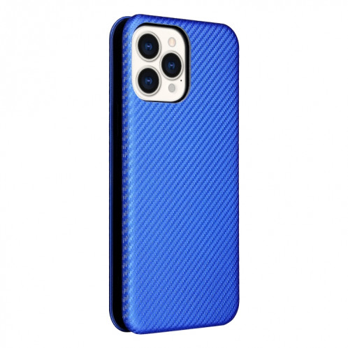 Texture de fibre de carbone Magnétique Horizontal Horizontal TPU + PC + Coque en cuir PU avec emplacement de carte pour iPhone 13 Pro (Bleu) SH602C1534-07