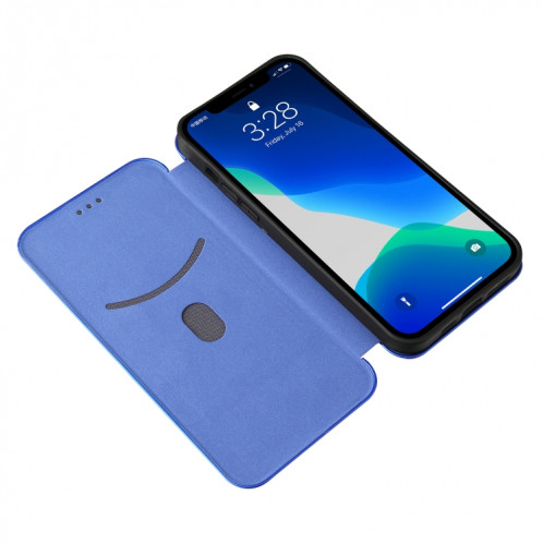 Texture de fibre de carbone Magnétique Horizontal Horizontal TPU + PC + Coque en cuir PU avec emplacement de carte pour iPhone 13 Pro (Bleu) SH602C1534-07
