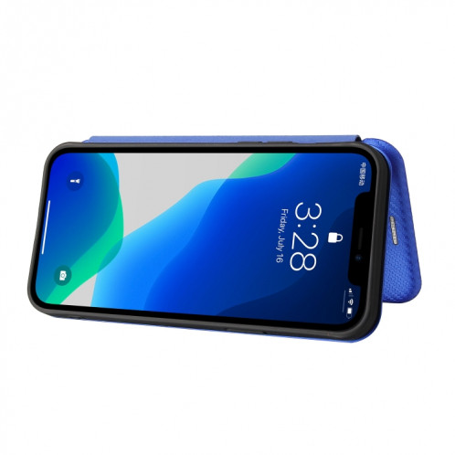 Texture de fibre de carbone Magnétique Horizontal Horizontal TPU + PC + Coque en cuir PU avec emplacement de carte pour iPhone 13 Pro (Bleu) SH602C1534-07