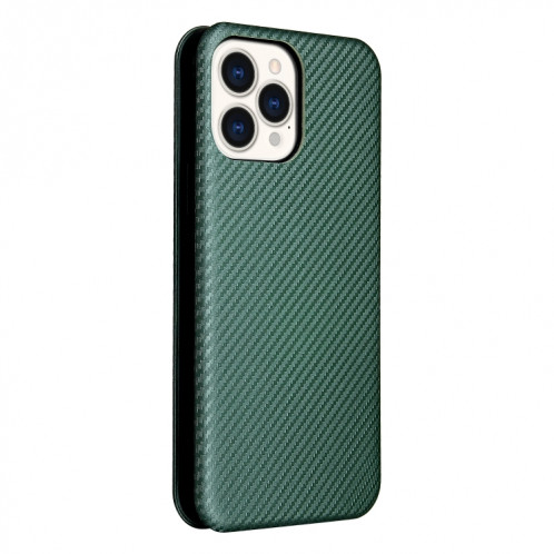 Texture de la fibre de carbone Magnétique Horizontal Horizontal TPU + PC + Etui en cuir PU avec emplacement de carte pour iPhone 13 Pro (vert) SH602D359-07