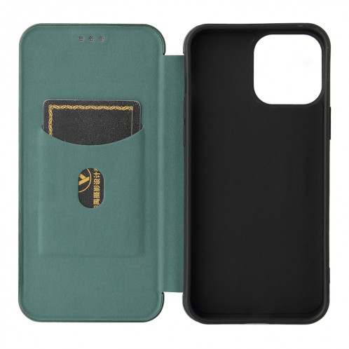 Texture de la fibre de carbone Magnétique Horizontal Horizontal TPU + PC + Etui en cuir PU avec emplacement de carte pour iPhone 13 Pro (vert) SH602D359-07