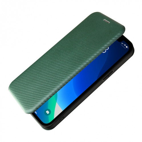 Texture de la fibre de carbone Magnétique Horizontal Horizontal TPU + PC + Etui en cuir PU avec emplacement de carte pour iPhone 13 Pro (vert) SH602D359-07