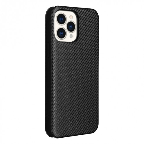 Texture de fibre de carbone Magnétique Horizontal Horizontal TPU + PC + Coque en cuir PU avec emplacement de carte pour iPhone 13 Pro (Noir) SH602E827-07