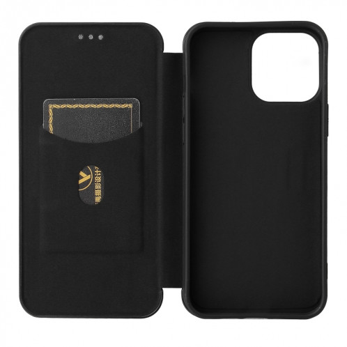 Texture de fibre de carbone Magnétique Horizontal Horizontal TPU + PC + Coque en cuir PU avec emplacement de carte pour iPhone 13 Pro (Noir) SH602E827-07
