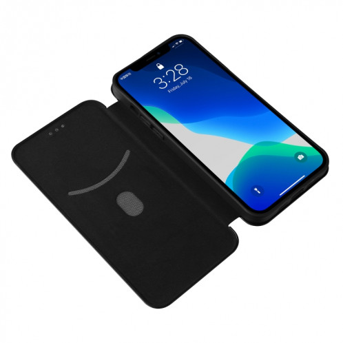 Texture de fibre de carbone Magnétique Horizontal Horizontal TPU + PC + Coque en cuir PU avec emplacement de carte pour iPhone 13 Pro (Noir) SH602E827-07