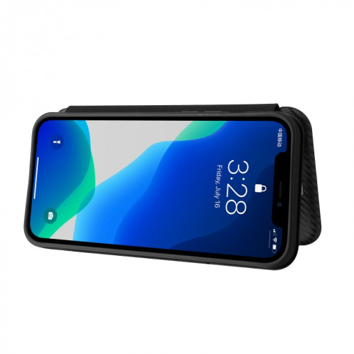 Texture de fibre de carbone Magnétique Horizontal Horizontal TPU + PC + Coque en cuir PU avec emplacement de carte pour iPhone 13 Pro (Noir) SH602E827-07