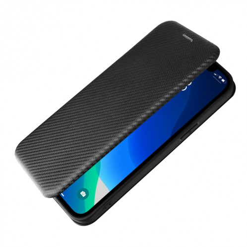 Texture de fibre de carbone Magnétique Horizontal Horizontal TPU + PC + Coque en cuir PU avec emplacement de carte pour iPhone 13 Pro (Noir) SH602E827-07