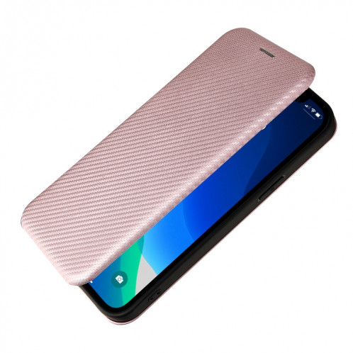 Texture de la fibre de carbone Horizontal Horizontal Flip TPU + PC + étui en cuir PU avec fente de carte pour iPhone 13 (rose) SH603A1956-07