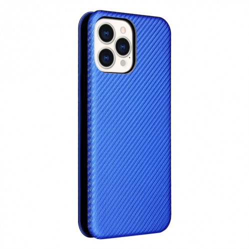 Texture de fibre de carbone Magnétique Horizontal Horizontal TPU + PC + Coque en cuir PU avec emplacement de carte pour iPhone 13 (bleu) SH603C259-07