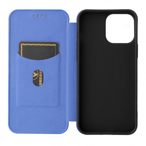 Texture de fibre de carbone Magnétique Horizontal Horizontal TPU + PC + Coque en cuir PU avec emplacement de carte pour iPhone 13 (bleu) SH603C259-07